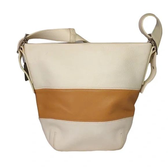 Coach Rugby Legacy Color Block Handbag Vintage Cream & Luggage Color Stripes - Picture 3 of 13